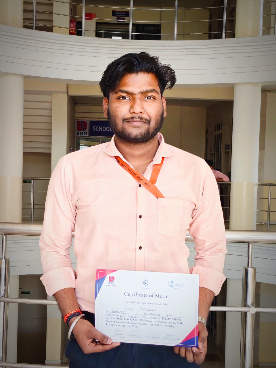 Ujjwal with Kalpathon Hackathon Winner 2026 certificate
